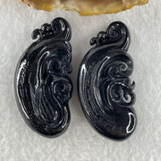 Type A Opaque Black Omphacite Jadeite Dragon 12.51g 42.4 by 20.6 by 8.2mm and Phoenix 13.27g 42.6 by 20.7 by 8.7mm Pair Pendant - Huangs Jadeite and Jewelry Pte Ltd