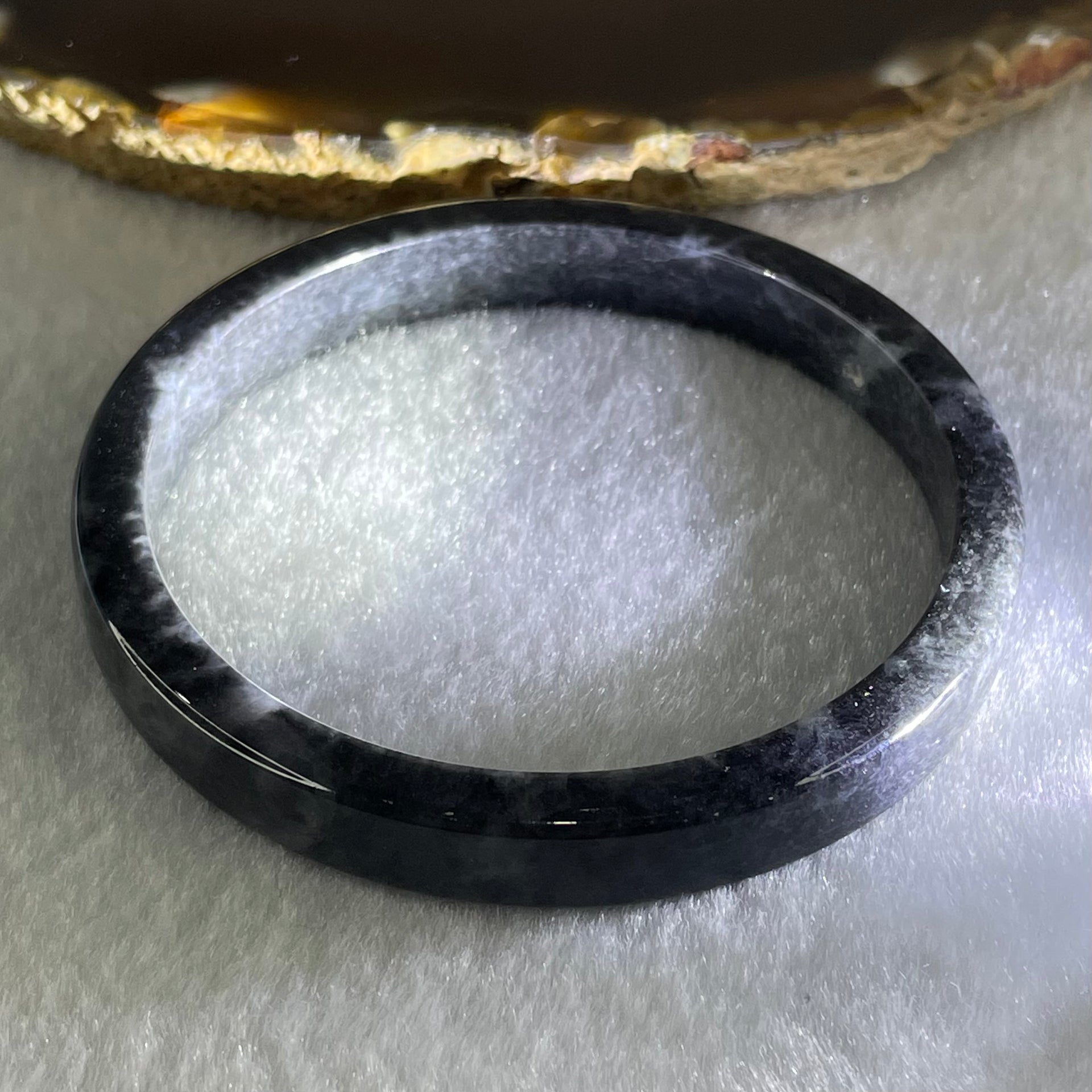 Type A Slightly Translucent to Opaque Wuji Black Grey Jadeite Bangle Internal Diameter 58.0mm 29.91g 8.7 by 5.7mm - Huangs Jadeite and Jewelry Pte Ltd