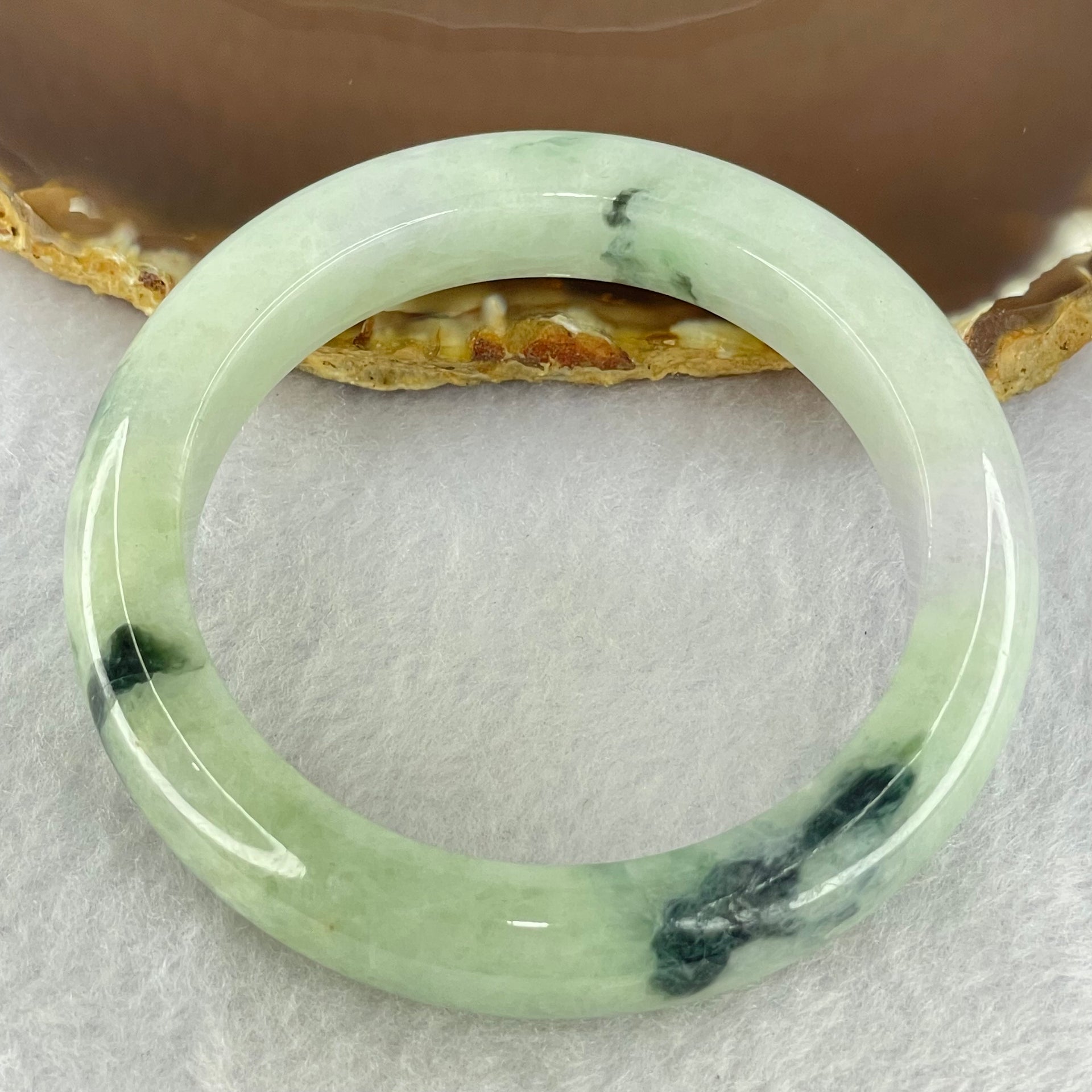 Type A Light Green Lavender and Dark Green Piao Hua Jadeite Bangle Internal Diameter 54.2mm 60.52g 12.2 by 9.6mm (External Rough + Internal Lines) - Huangs Jadeite and Jewelry Pte Ltd