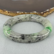 Type A Light Green with Emerald Green and Grey Patches Jadeite Bangle Internal Diameter 55.8mm 93.21g 13.4 by 13.1mm (Very Slight External Rough with Slight Internal Lines) - Huangs Jadeite and Jewelry Pte Ltd