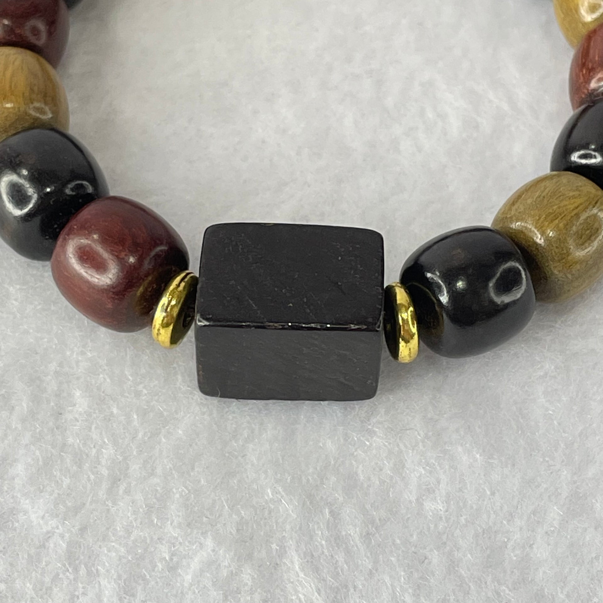 Natural Mixed Color Rose Wood Beads Bracelet 多宝珠小叶紫檀黑檀金丝楠手链 23.73g 18cm 12.1mm 16 Beads - Huangs Jadeite and Jewelry Pte Ltd