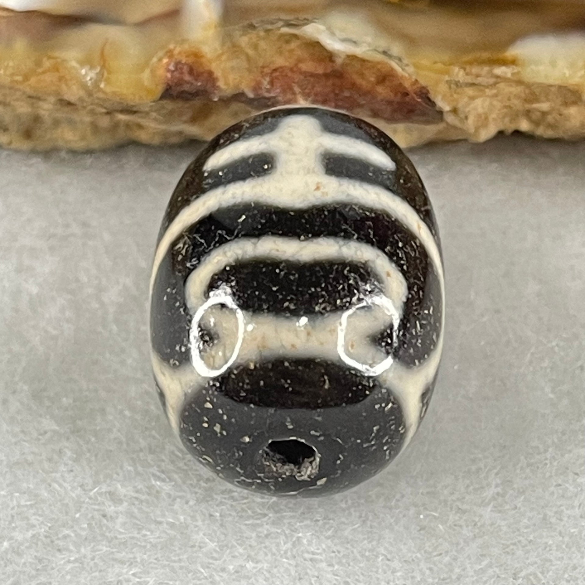 Natural Powerful Tibetan Old Oily Agate Double Nectar Vessel Dzi Bead Heavenly Master (Tian Zhu) 花蜜容器眼天珠 4.75g 17.8 by 13.3mm - Huangs Jadeite and Jewelry Pte Ltd