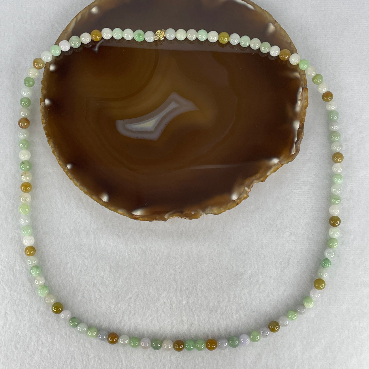 Natural Type A Multi-Color Green, Lavender & Brownish Jadeite Beads Necklace | Untreated Fei Cui Gemstone Strand (48.32g | 6.8mm Beads | 98 Beads | 62cm Length)