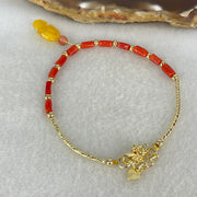 Natural Red Coral with Natural Butterscotch Amber Leaf Charm in Gold Color Bracelet 3.74g 6.2 by 2.6mm 11pcs - Huangs Jadeite and Jewelry Pte Ltd