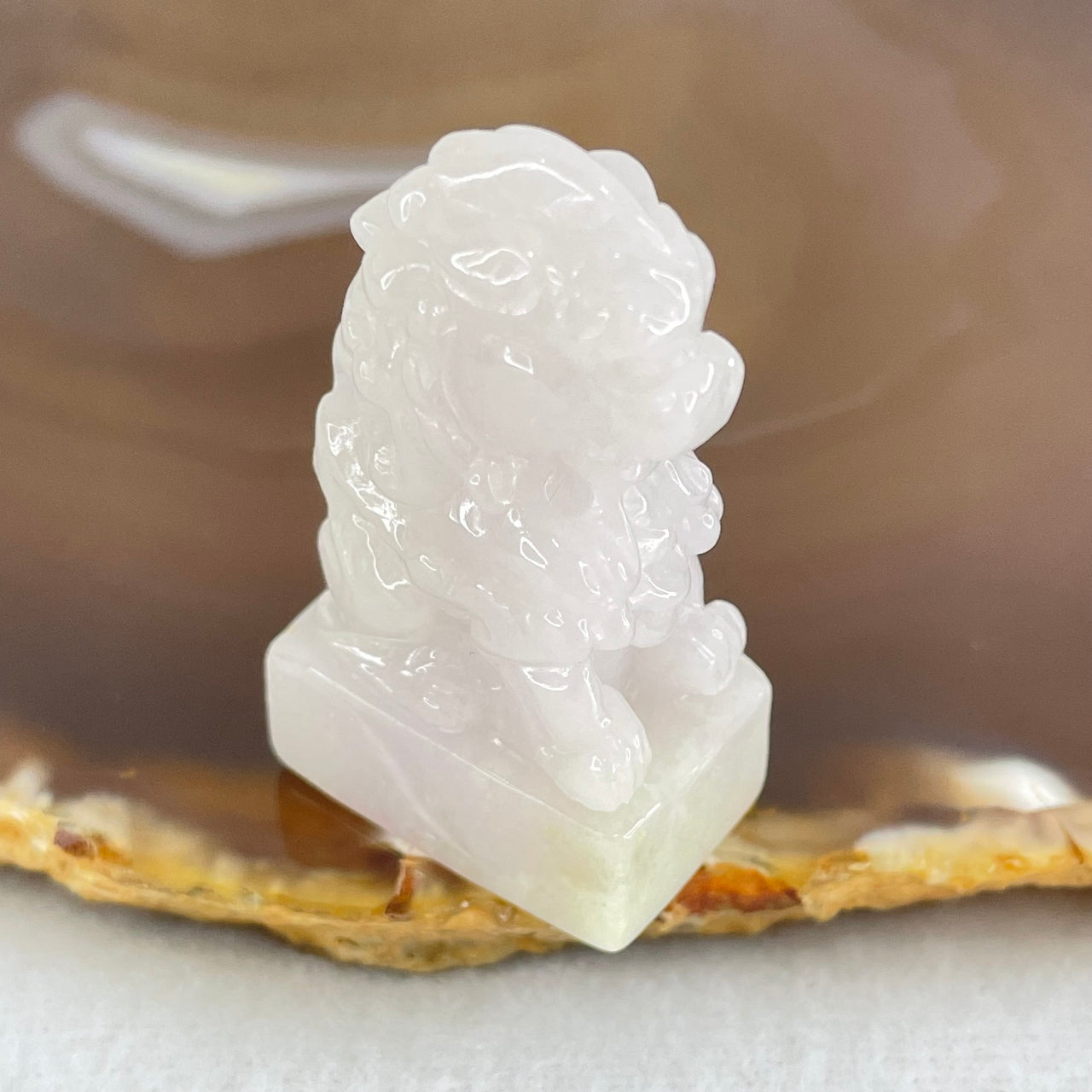 Type A Faint Lavender Jadeite Fu Dog Seal Display 25.66g 40.4 by 23.5 by 14.7mm - Huangs Jadeite and Jewelry Pte Ltd