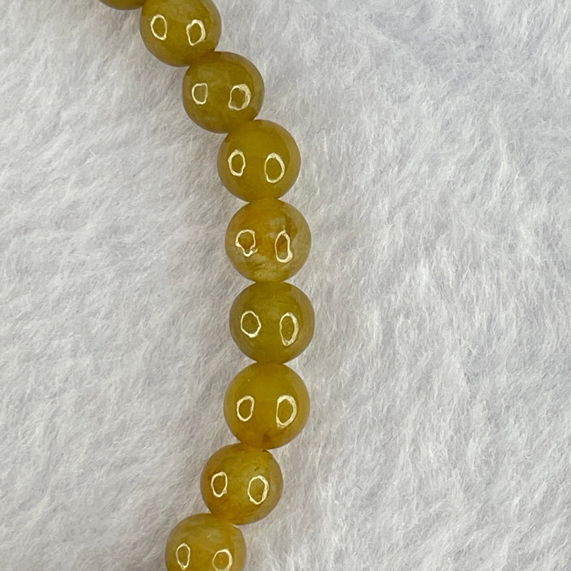 Type A Brownish Yellow Jadeite Beads Bracelet 15.55g 17.5cm 7.0mm 30 Beads (Burned) - Huangs Jadeite and Jewelry Pte Ltd