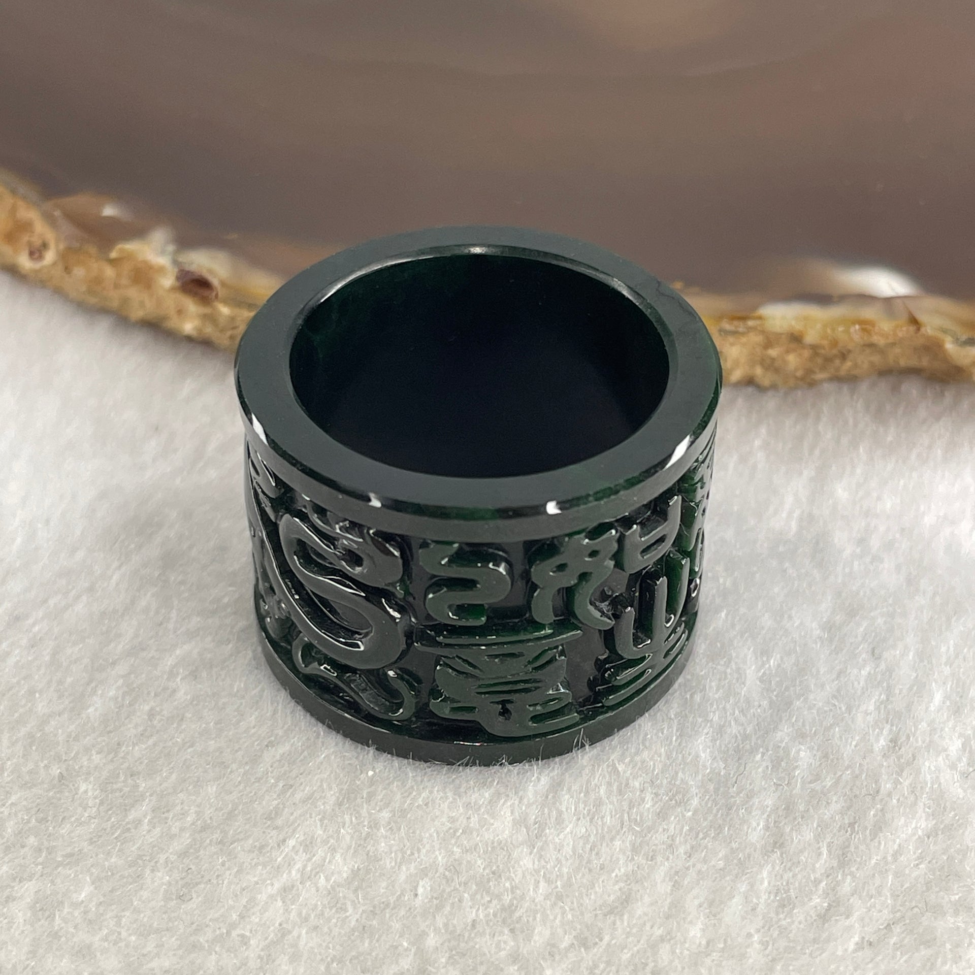 Rare Type A Old Mine Full Spicy Green Jade Jadeite Dragon Ring 17.59g US 14.75 HK 33.5 Inner Diameter 23.7mm Thickness 21.6 by 3.4 - Huangs Jadeite and Jewelry Pte Ltd