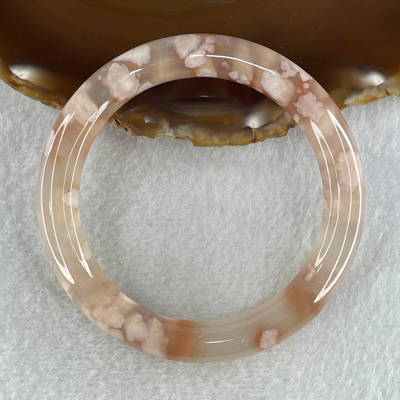 Natural Pinkish Flower Agate Bangle 45.47g Internal Diameter 59.5mm 10.0 by 10.7mm (Perfect) - Huangs Jadeite and Jewelry Pte Ltd