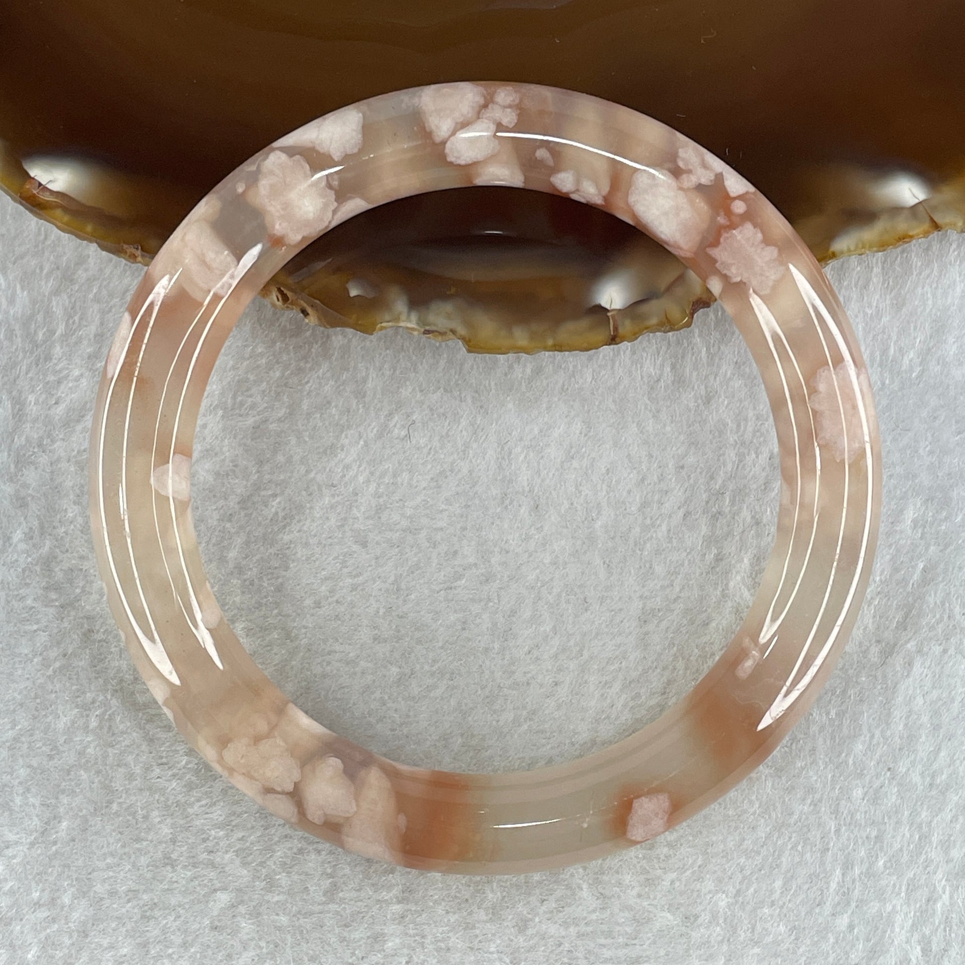 Natural Pinkish Flower Agate Bangle 45.47g Internal Diameter 59.5mm 10.0 by 10.7mm (Perfect) - Huangs Jadeite and Jewelry Pte Ltd