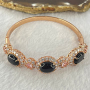 Natural Dark Blood Red Amber with Crystal in Rose Gold Color Bangle 26.43g 18cm 12.1 by 9.0 by 3.5mm 3pcs - Huangs Jadeite and Jewelry Pte Ltd
