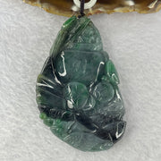 Rare Type A Wuji Grey with Spicy Green Jadeite Qilin Kirin with Phoenix, Ruyi and Treasure 95.01g 77.5 by 49.0 by 14.5 mm - Huangs Jadeite and Jewelry Pte Ltd