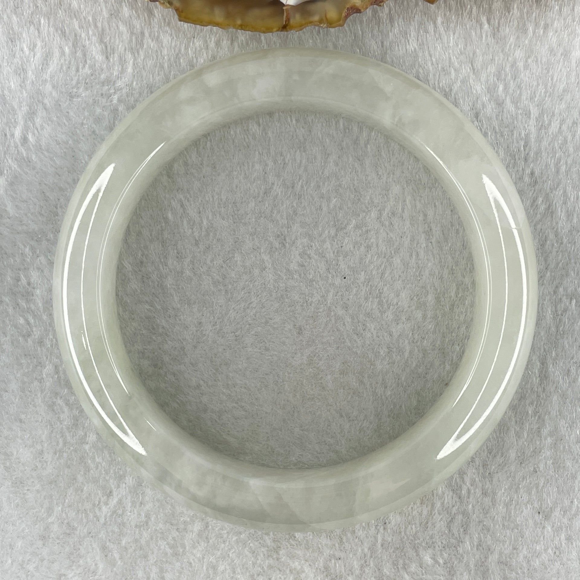 Natural Type A Jelly Faint Green to White Jadeite Bangle 57.86g Inner Diameter 53.8mm 12.7 by 8.1mm (External and Internal Lines) - Huangs Jadeite and Jewelry Pte Ltd