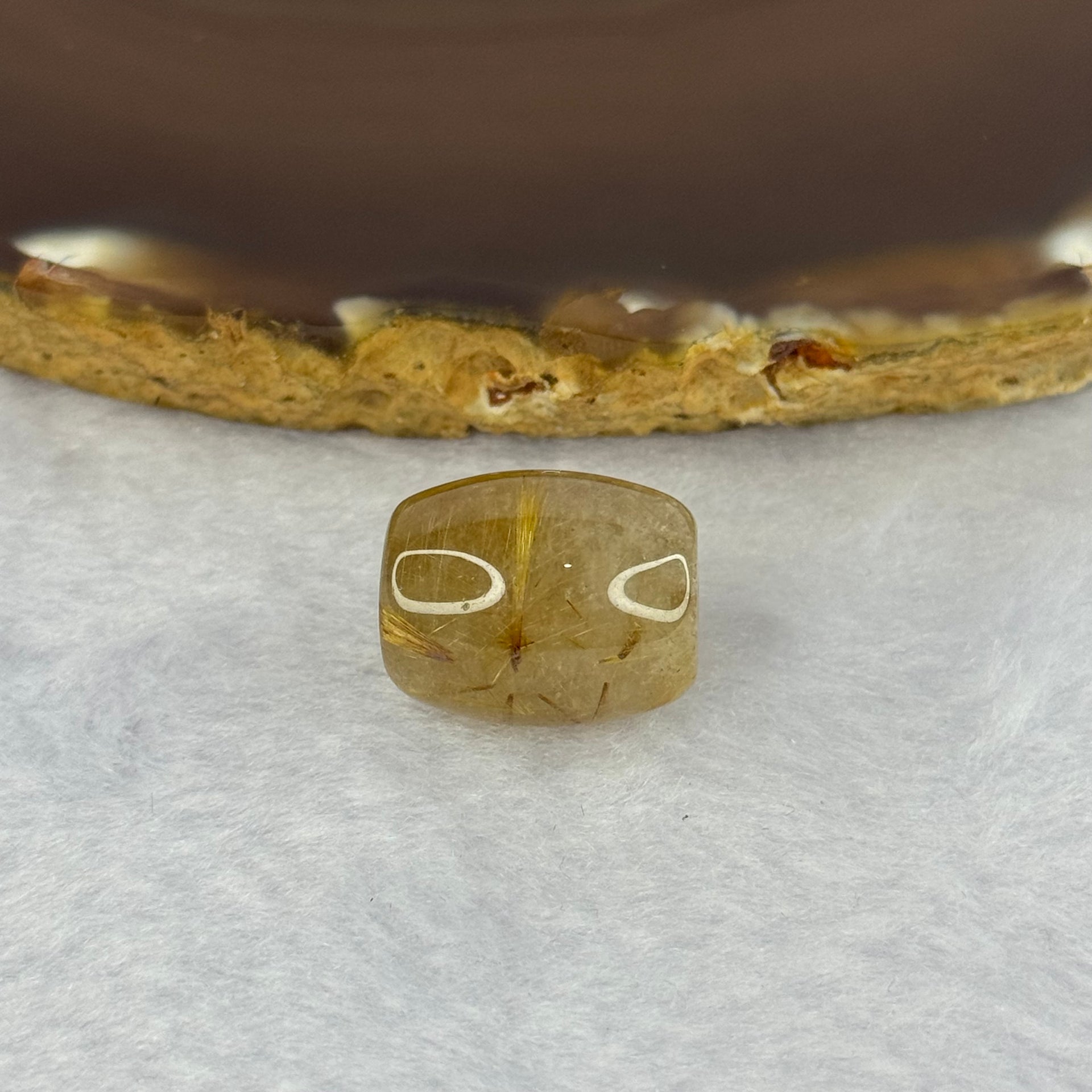 Natural Golden Rutilated Quartz Crystal Lulu Tong Barrel 5.43g 17.1 by 14.0mm - Huangs Jadeite and Jewelry Pte Ltd
