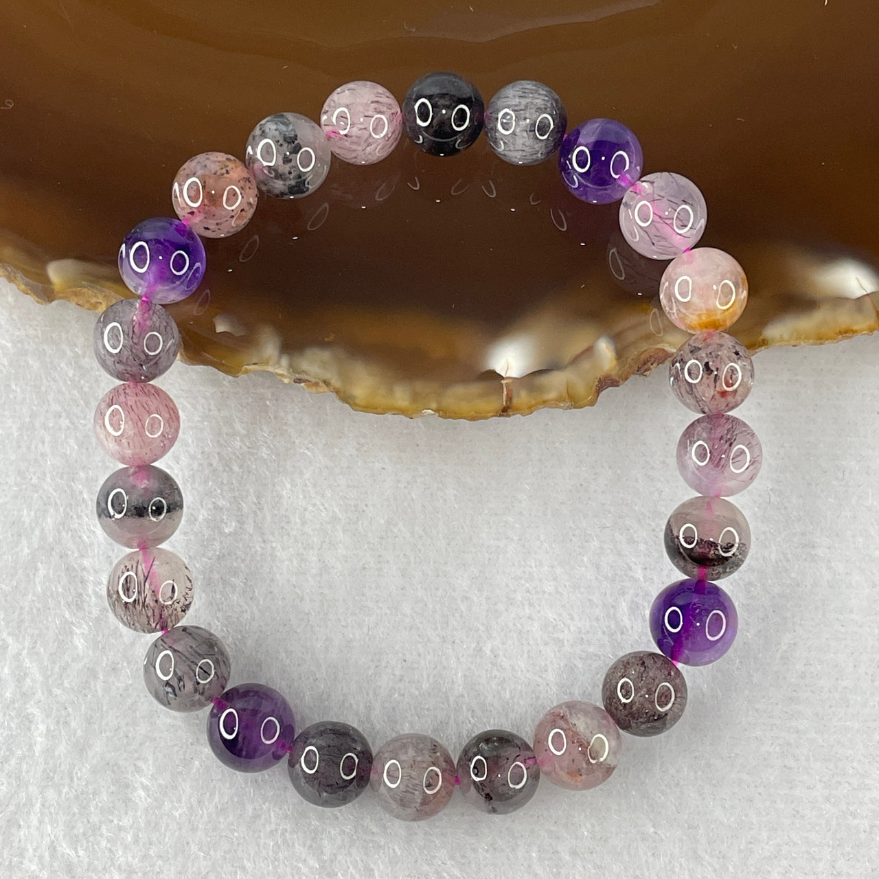 Certified Above-Average Grade Natural Super 7 Crystal Beads Bracelet | Fluid High-Clarity Elegant Strand | Authentic Sacred Seven Multi-Mineral Inclusions Quartz Spiritual Catalyst & Auric Shield Bracelet (15.01g | 15.5cm Length | 7.8mm | 24 Beads)