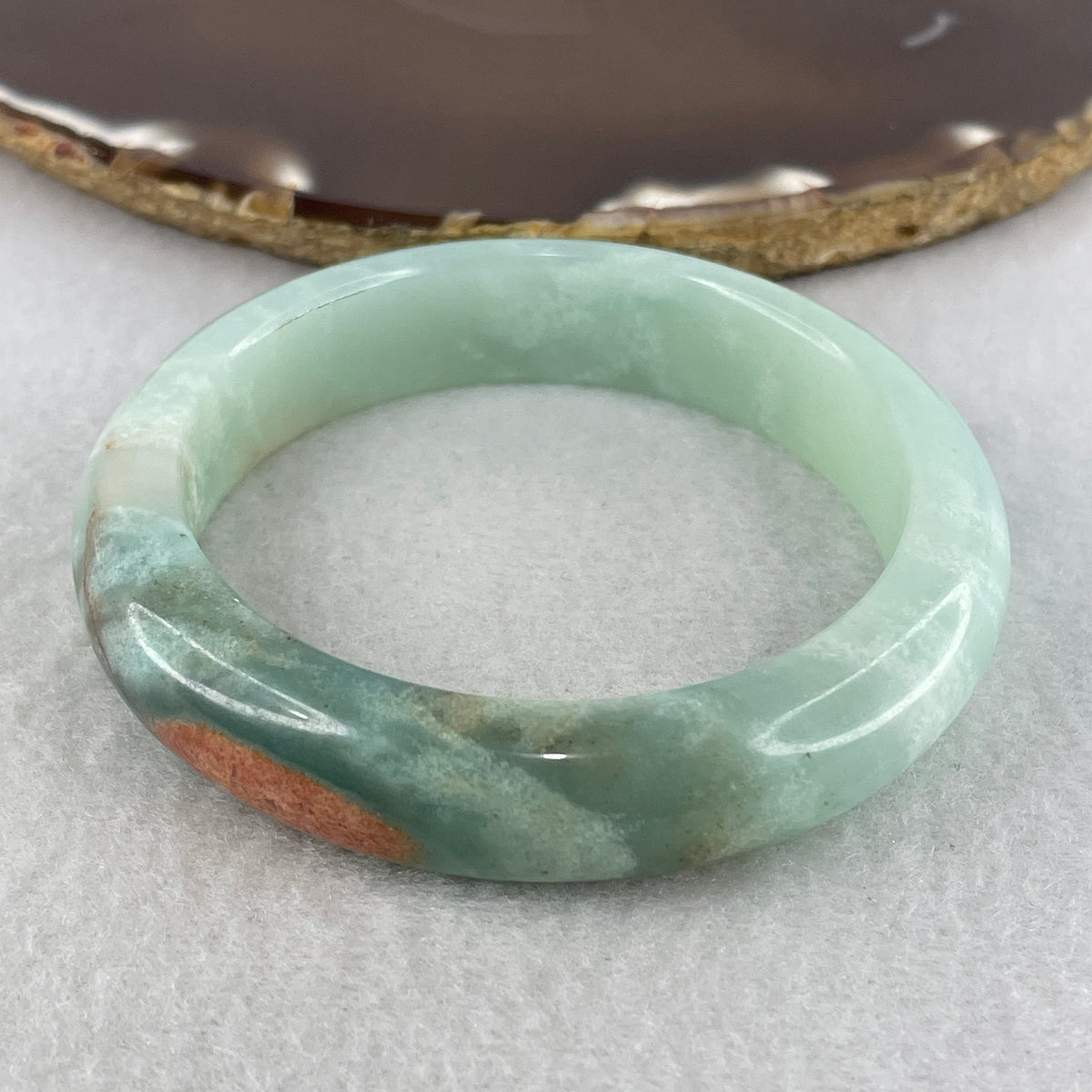 Natural Green & Red Spot Agate Chalcedony Bangle | (46.49g | 54.8mm Inner Diameter | 13.5x8.4mm Sleek Comfort Profile | Internal Line | Synergy, Growth, Courage & Prosperity Shield)