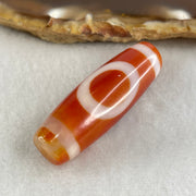 Natural Powerful Tibetan Old Oily Red White Agate One Eye Gold Metal Element Dzi Bead Heavenly Master (Tian Zhu) 一眼金天珠 9.71g 37.8 by 12.9mm - Huangs Jadeite and Jewelry Pte Ltd