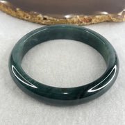 Certified Natural Type A Dark Blueish Green Jadeite Bangle | 60.5mm Inner Diameter (53.88g 12.3x17.4mm | Perfect Flawless | Plush Depth Contour | Sovereign Wisdom & Energy Shield) - Huangs Jadeite and Jewelry Pte Ltd