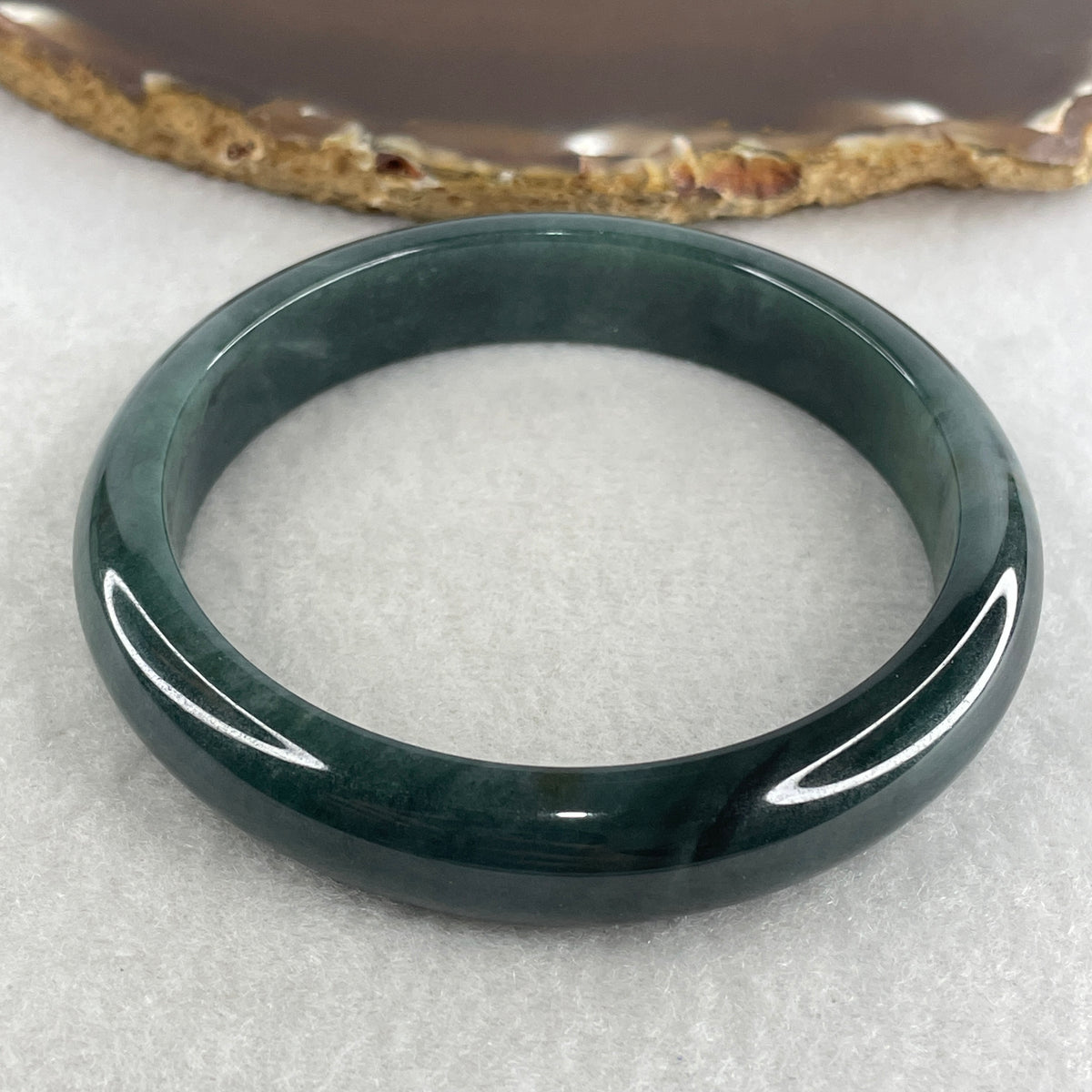 Certified Natural Type A Dark Blueish Green Jadeite Bangle | 60.5mm Inner Diameter (53.88g 12.3x17.4mm | Perfect Flawless | Plush Depth Contour | Sovereign Wisdom & Energy Shield) - Huangs Jadeite and Jewelry Pte Ltd