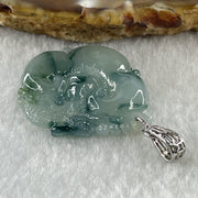 Type A Natural Semi Icy Blueish Green with Piao Hua Flora Jadeite Ruyi in S925 Silver Pendant 6.48g 32.2 by 21.4 by 5.1mm - Huangs Jadeite and Jewelry Pte Ltd