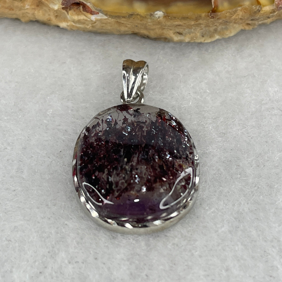 Collectors Grade Natural Firework Super 7 Crystal Cabochon Pendant in S925 Silver Clasp | 16.1mm Firework Super 7 (2.68g | 16.1 by 14.2 by 4.5mm)