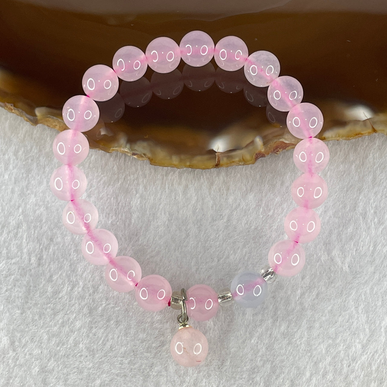 Natural Pink with Blue Chalcedony Agate Beads Bracelet 15.54g 14.5cm 8.0mm 21 Beads