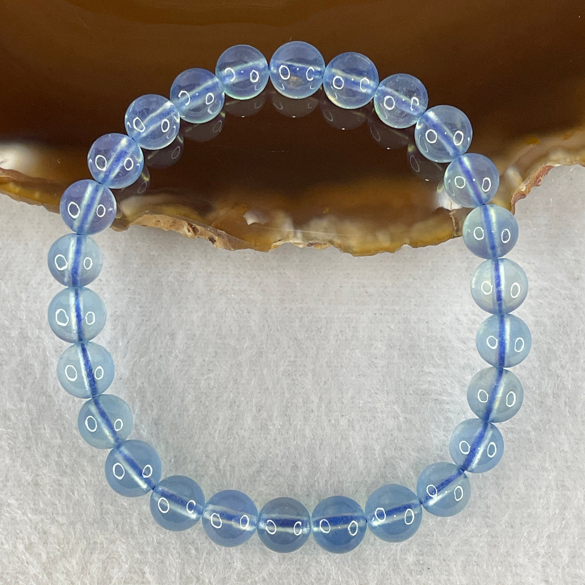 Certified Good Grade Natural Aquamarine Beads Bracelet | 15cm with 26 Beads 7.3mm (12.54g | Ocean Blue Translucency | Throat & Third Eye Chakra Harmony, Tranquil Communication & Serene Wealth Shield)