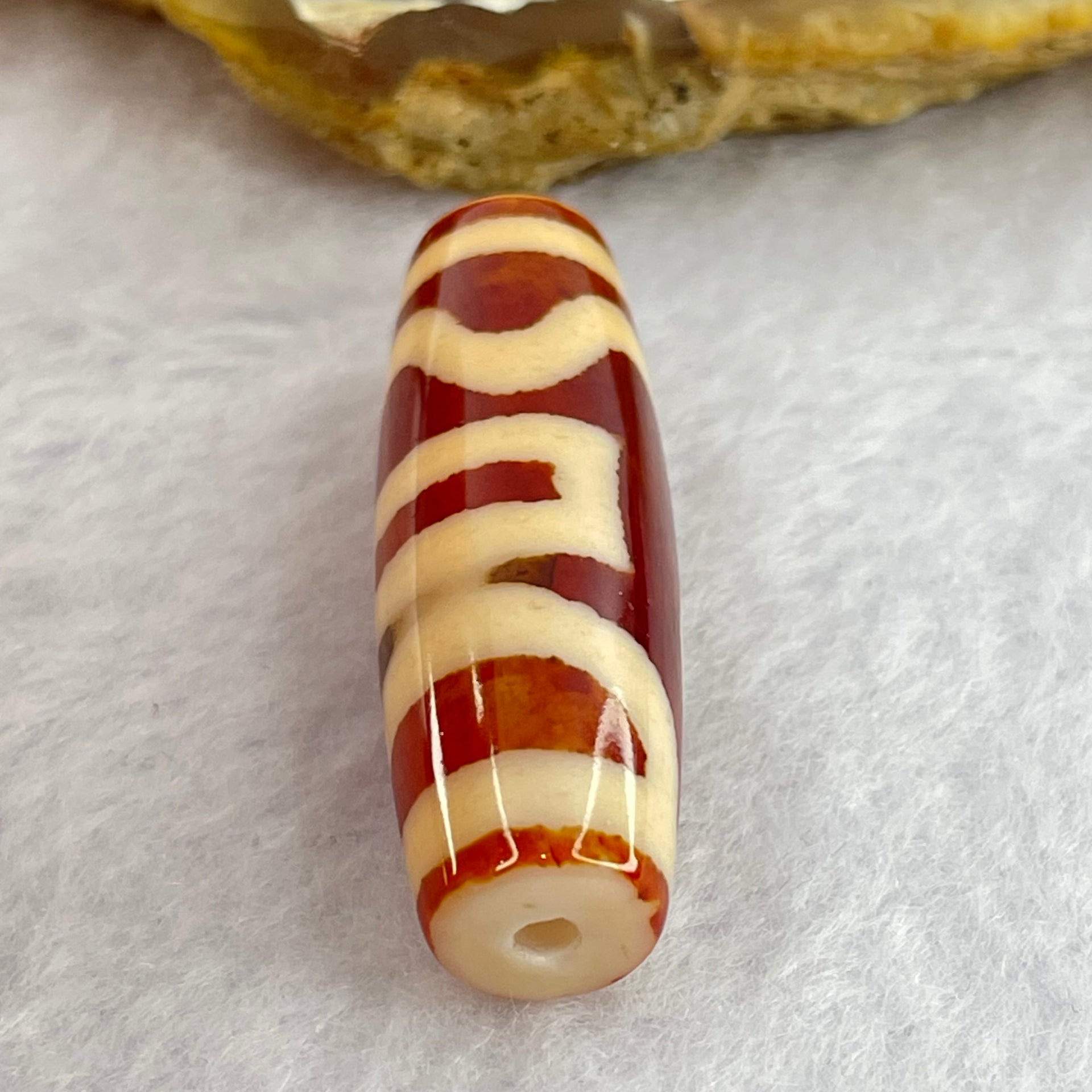 Natural Powerful Tibetan Old Oily Red Orange White Agate Sky Door Serenity 1 Eye Dzi Bead Heavenly Master (Tian Zhu) 一眼天诛 8.98g 38.1 by 12.1mm - Huangs Jadeite and Jewelry Pte Ltd