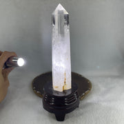 Natural Clear Quartz Tower with Wooden Stand 450.7g 80.1 by 75.9 by 210.0mm - Huangs Jadeite and Jewelry Pte Ltd
