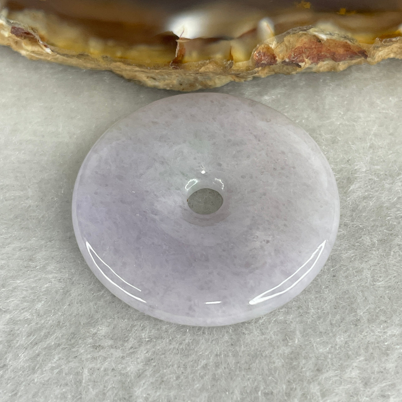 Natural Type A Lavender Jadeite Pendant | Ping An Kou Donut Smooth Violet Jade Amulet (8.69g, 29.3x4.6mm)