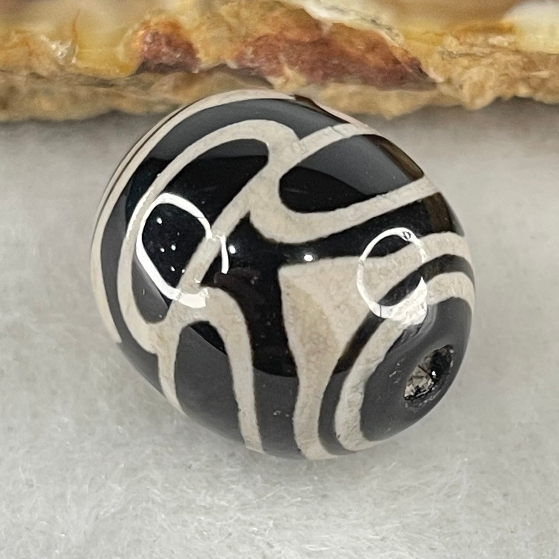 Natural Powerful Tibetan Old Oily Agate 6 Eyes Dzi Bead Heavenly Master (Tian Zhu) 六眼天诛 4.64g 16.0 by 14.4mm - Huangs Jadeite and Jewelry Pte Ltd