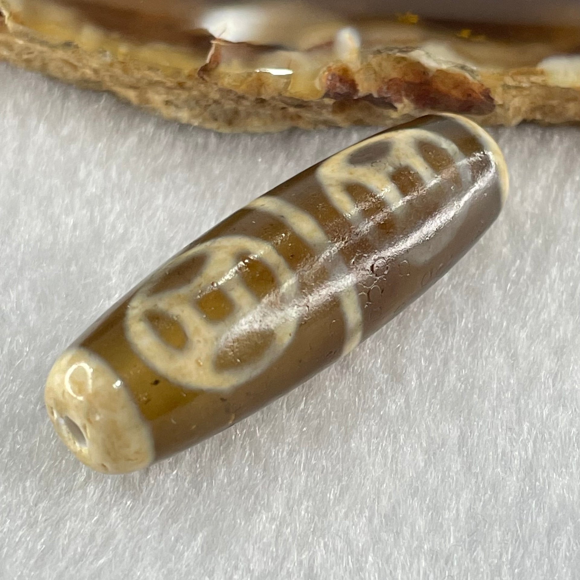 Natural Powerful Tibetan Old Oily Agate Four Coins Dzi Bead Heavenly Master (Tian Zhu) 9.37g 38.4 by 12.6mm - Huangs Jadeite and Jewelry Pte Ltd