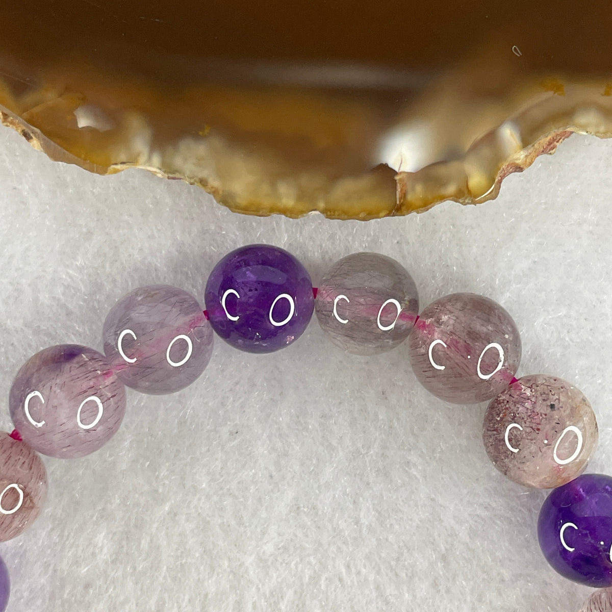 Certified Above Average Grade Natural Super 7 Crystal Beads Bracelet | 9.8mm Sacred 7-Mineral Synergy Statement Power (25.53g | 16cm Wrist Sizing | 20 Beads)