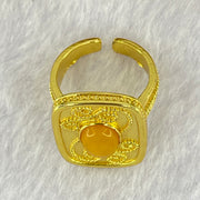 Natural Butterscotch Amber in  Sliver Gold Color Ring (Adjustable Size) 7.53g 10.2 by 6.6 by 3.5mm - Huangs Jadeite and Jewelry Pte Ltd