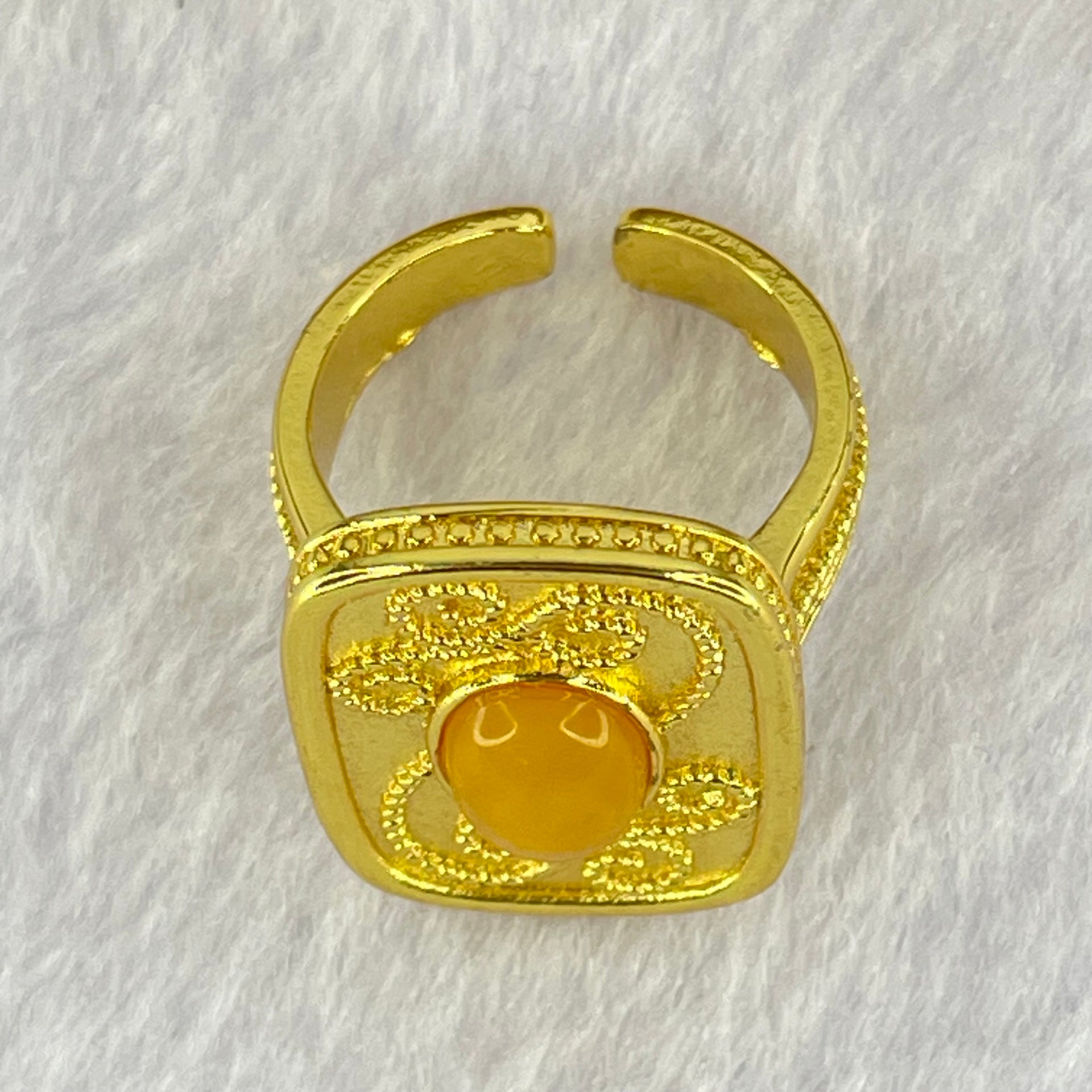 Natural Butterscotch Amber in  Sliver Gold Color Ring (Adjustable Size) 7.53g 10.2 by 6.6 by 3.5mm - Huangs Jadeite and Jewelry Pte Ltd