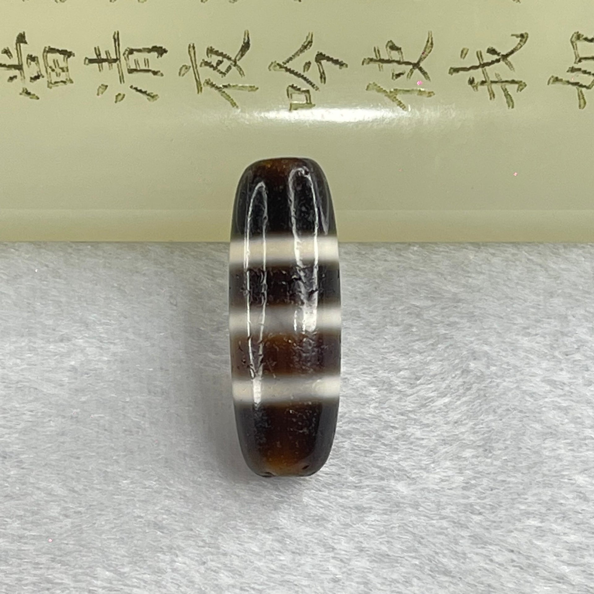 Natural Powerful Tibetan Old Oily Agate 3 Striped Dzi Bead Heavenly Master (Tian Zhu) 三条纹天诛 4.75g 28.7 by 10.3mm - Huangs Jadeite and Jewelry Pte Ltd