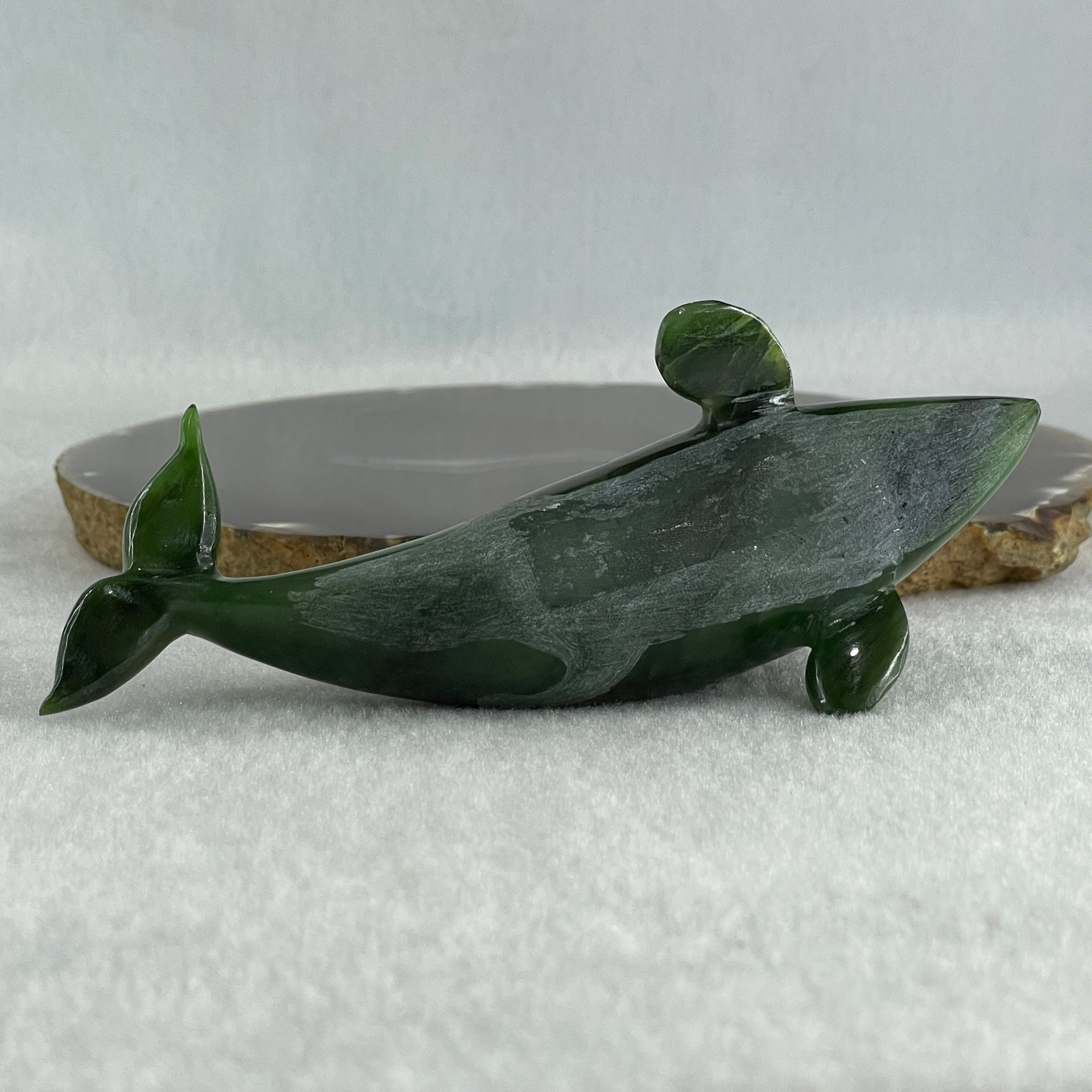 Natural Dark Green Serpentine Killer Whale Display 130.1g 122.0 by 52.0 by 50.0mm - Huangs Jadeite and Jewelry Pte Ltd