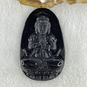 Type A Opaque to Partial Translucent Black Omphacite Jadeite Da ri ru lai 大日如來 Vairocana Buddha Pendant Goat and Monkey Zodiac Guardian 17.20g 53.0 by 32.9 by 9.6mm - Huangs Jadeite and Jewelry Pte Ltd