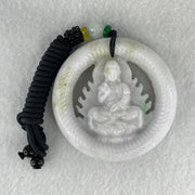 Type A Light Lavender Green Jadeite Buddha Ping An Kou Donut Pendant 74.33g 56.4 by 13.6mm - Huangs Jadeite and Jewelry Pte Ltd
