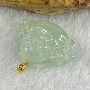 Natural Type A Semi Icy Sky Blue Jadeite Milo Buddha Pendant in 18K Yellow Gold Clasp 4.6g 18.1 by 24.0 by 7.2mm - Huangs Jadeite and Jewelry Pte Ltd