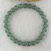 Type A Natural High Icy Blueish Green Jadeite Beads Bracelet 12.86g 14.5cm 6.6mm 27 Beads - Huangs Jadeite and Jewelry Pte Ltd