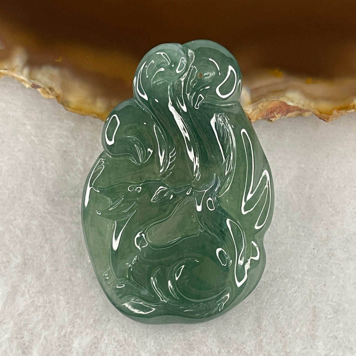 Natural Type A Icy Blueish Green Jadeite Nine-Tailed Fox Pendant | Magnetism, Intuition & Relationship Harmony (9.46g |37.4x25.4x5.3mm)