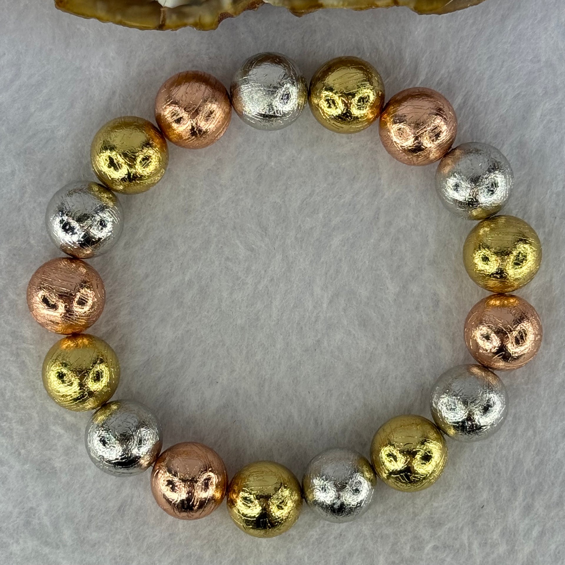 Natural Meteorite Sliver, Gold and Rose Gold Color Beads Bracelet 125.96g 18cm 12.4mm 17 Beads - Huangs Jadeite and Jewelry Pte Ltd