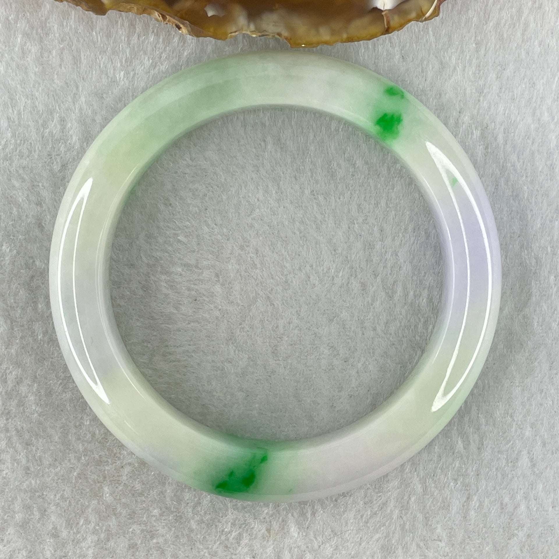 Rare Type A Natural Light Green with Lavender and Imperial Green Patches Jadeite Bangle 53.15g Inner Diameter 52.8mm 11.3 by 9.2mm (Internal Lines) - Huangs Jadeite and Jewelry Pte Ltd