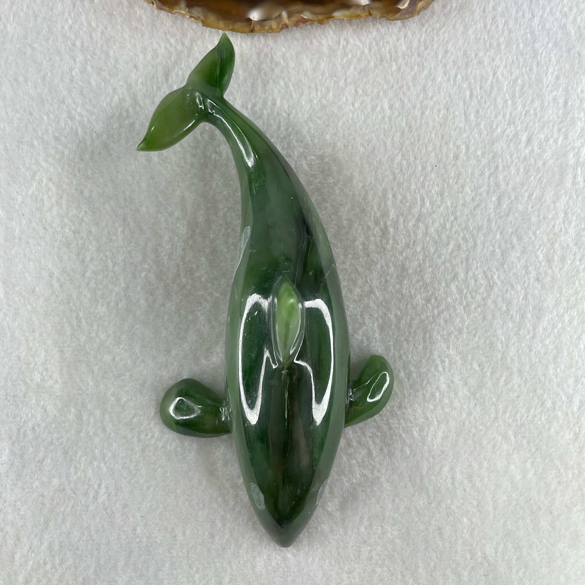 Natural Dark Green Serpentine Killer Whale Display 257.7g 154.5 by 71.6 by 62.5mm - Huangs Jadeite and Jewelry Pte Ltd