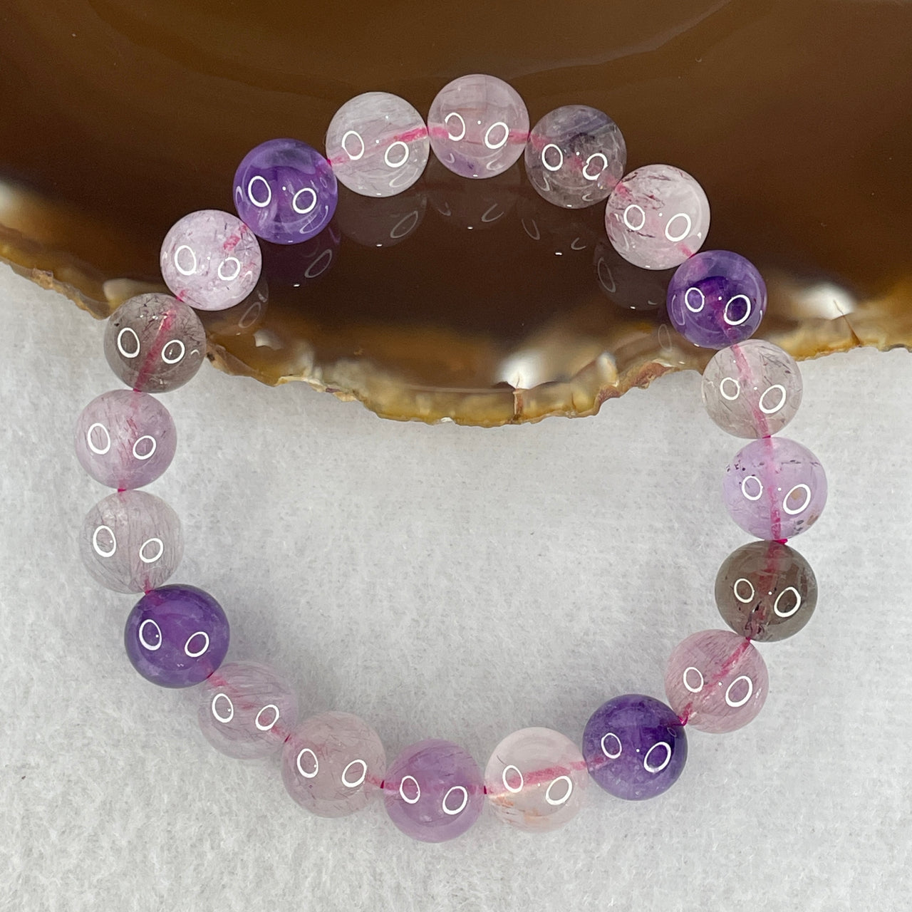 Certified Above Average Grade Natural Super 7 Crystal Beads Bracelet | 10.4mm Sacred 7-Mineral Synergy Statement Power  (29.35g | 17cm Wrist Sizing | 20 Beads)