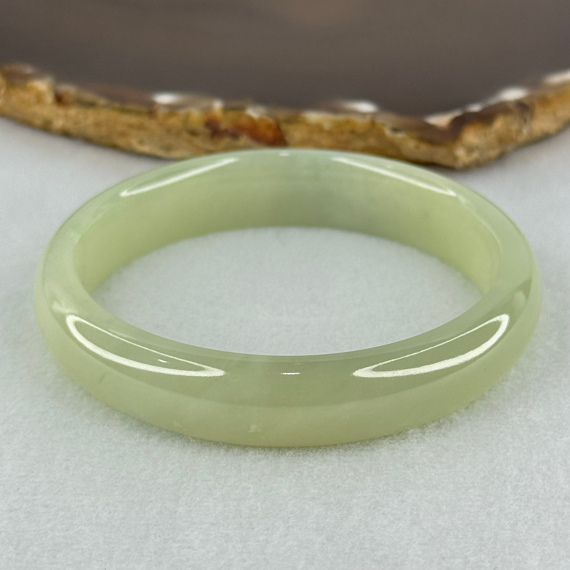 Type A Translucent Semi Icy Jelly Light Green Jadeite Bangle Internal Diameter 56.8mm 45.95g 12.6 by 7.0mm (Very Slight External Rough) - Huangs Jadeite and Jewelry Pte Ltd