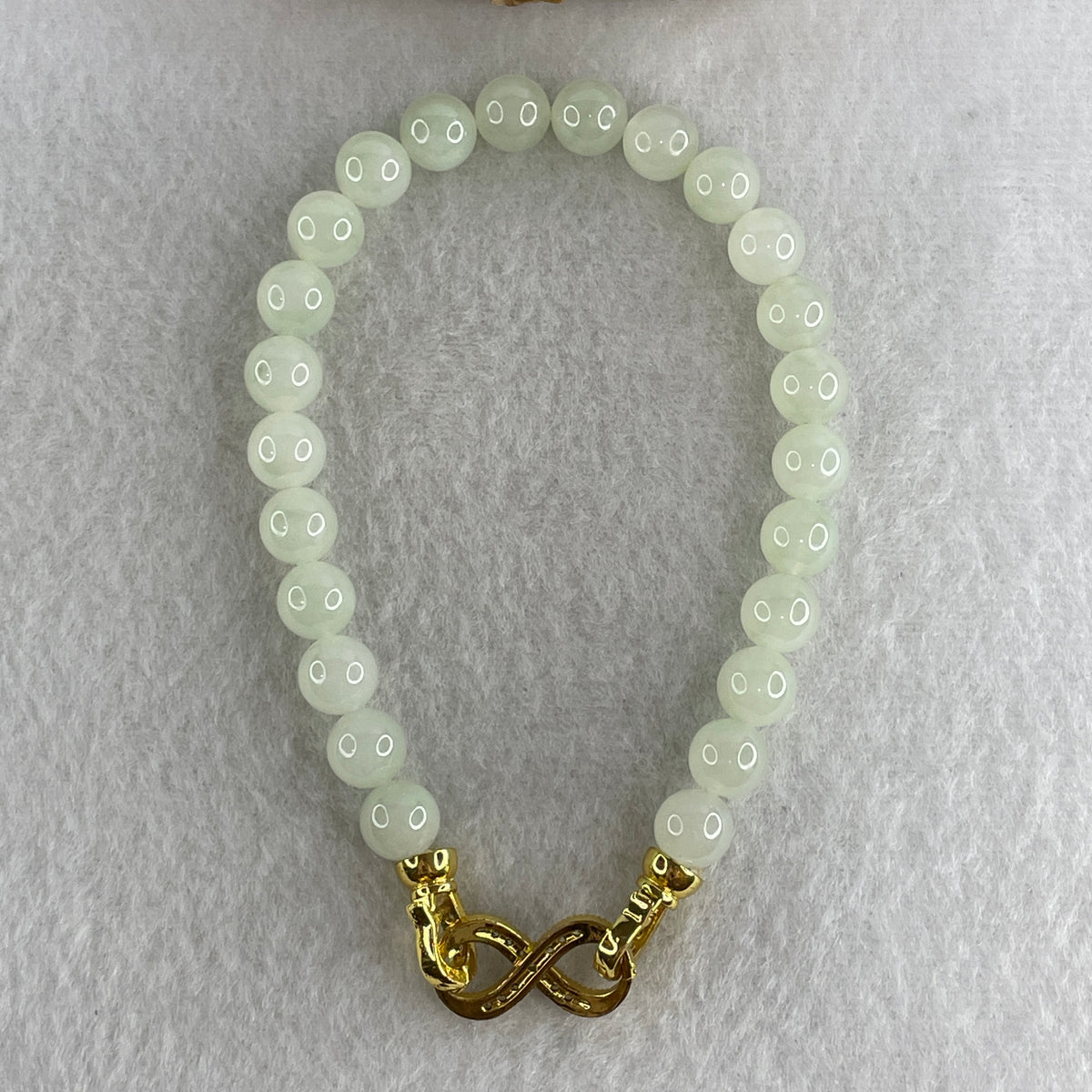 Natural Type A Jelly Light Green Jadeite Beads Bracelet | (24.96g | 20cm | 8.1mm x 24 Beads | Heart Chakra Radiance, "Ping An" Smooth Luck & Feng Shui Prosperity Catalyst) - Huangs Jadeite and Jewelry Pte Ltd