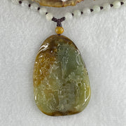 Grand Master Type A Green with Brownish Jadeite Shan Shui with Gui Ren Double Side Pendant 52.28g 55.3 by 38.2 by 7.3mm - Huangs Jadeite and Jewelry Pte Ltd