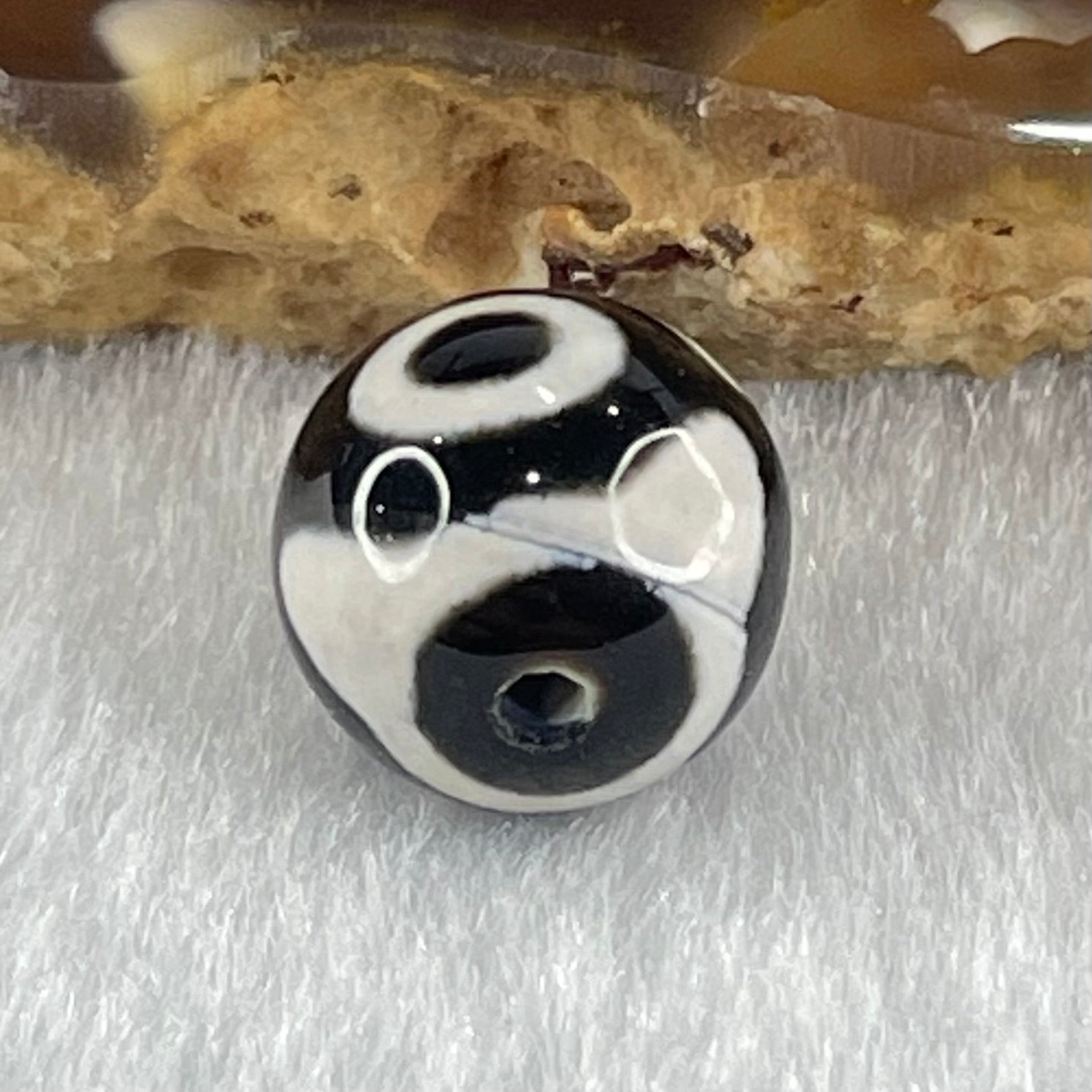 Natural Powerful Tibetan Old Oily Agate 3 Eyes Dzi Bead Heavenly Master (Tian Zhu) 三眼天诛 1.38g 9.9 by 10.1mm - Huangs Jadeite and Jewelry Pte Ltd