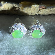 Type A Natural Green Jadeite Cabochon 6.7 by 5.2 by 2.5m Stone for Setting 4.46g (On Silver Earrings Mold) - Huangs Jadeite and Jewelry Pte Ltd